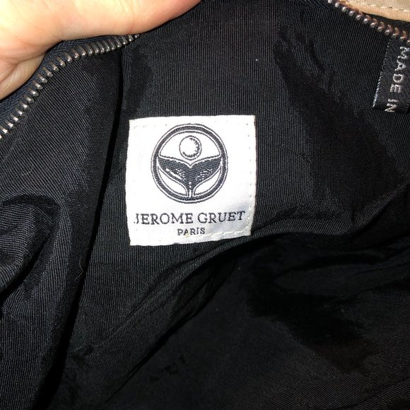 Jerome Gruet Paris France cotton khaki black stripe Large Makeup Bag zip… - Picture 2 of 5